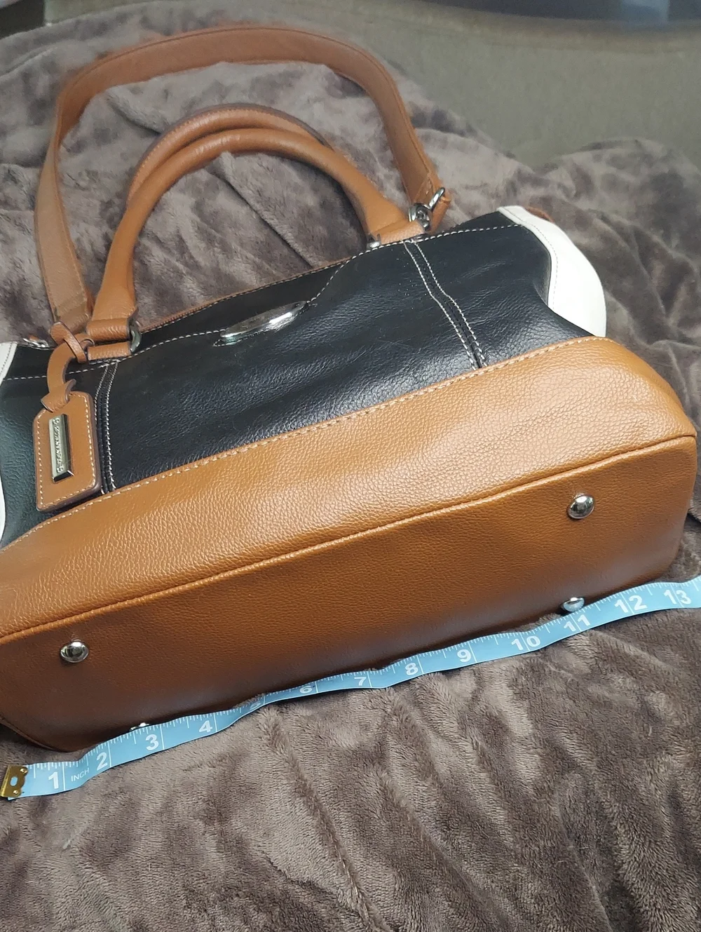 Tignanello Leather Handbag with Detachable Shoulder Strap. Black, White & Brown
